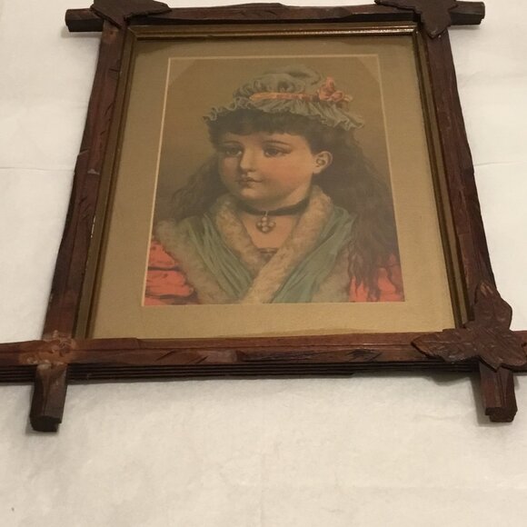 Gorgeous antique framed picture of little girl - tramp or prison art frame - Picture 5 of 9